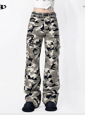 OREETA丨美式复古工装迷彩裤跨境潮牌宽松微喇休闲迷彩工装裤