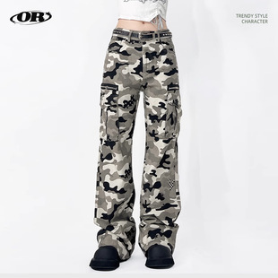 OREETA丨美式复古工装迷彩裤跨境潮牌宽松微喇休闲迷彩工装裤