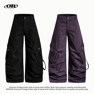 OREETA美式街头廓形弯刀工装裤男女cleanfit简约高级感阔腿休闲裤