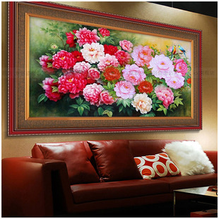 满堂彩牡丹争艳花开富贵牡丹花客厅卧室大幅精准印花十字绣