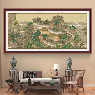 2024新款传世名画蓬莱仙境中国风中式风景满绣客厅大幅印花十字绣