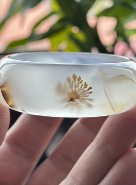 云臻阁天然海洋玉髓草花马料冰透飘花意境玛瑙手镯大花镯53口径