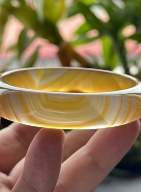 云臻阁天然黄冰闪丝高冰彩虹象形纹理玛瑙手镯鳞片冰透荧光61口径