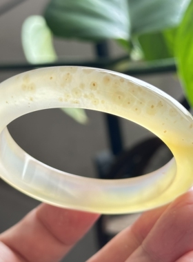 云臻阁天然海洋玉髓黄冰香槟草花飘花高冰冰透玛瑙手镯56口径