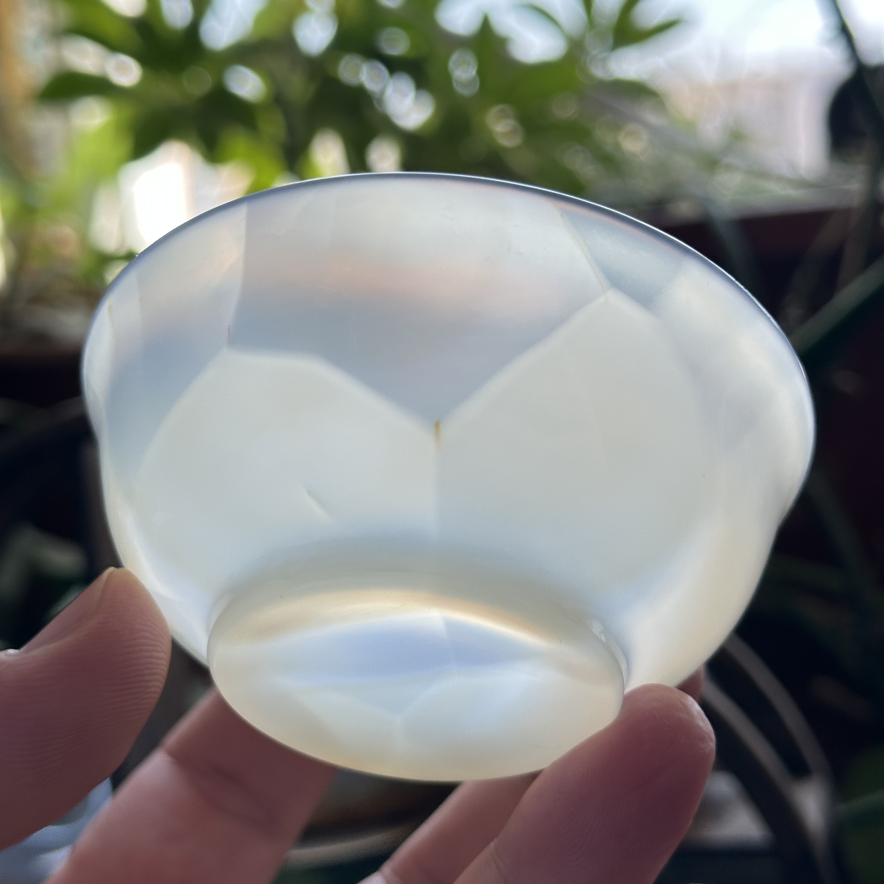 天然马料海洋玉髓白冰俏色冰透玛瑙茶碗鱼鳞莲花云主人杯酒杯摆件