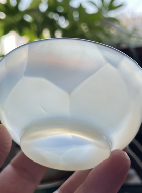 天然马料海洋玉髓白冰俏色冰透玛瑙茶碗鱼鳞莲花云主人杯酒杯摆件