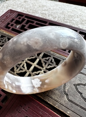 天然马料海洋玉髓罕见水墨粉渐变樱花玛瑙手镯绽放花朵飘花景观61