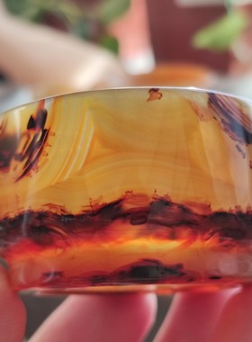 云臻阁天然巴西水墨山景意境玛瑙火焰长城风景景观茶杯主人杯摆件