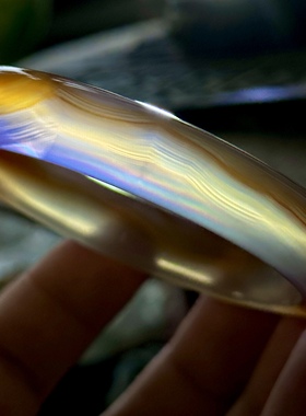 天然巴玉高冰俏色红满圈山景意境七彩虹膜玛瑙手镯极光冰透61口径