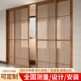 新中式实木格子门推拉门吊柜门格栅隔断移门衣柜门榻榻米门茶室门