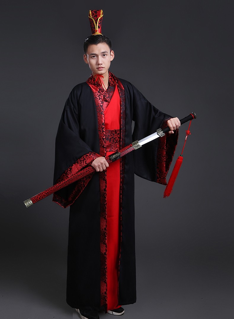 直裾大氅深衣影楼古代华服唐装深衣古装演出服装男士黑色汉服
