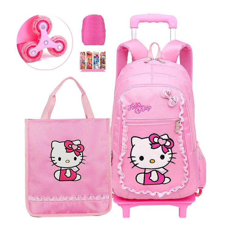 小學生拉桿書包補習包2件套書包女孩可愛Hellokitty萌卡通大容量
