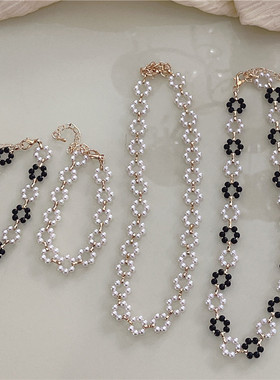 编织珍珠项链女ins潮小众设计感项圈气质网红锁骨链简约个性颈链