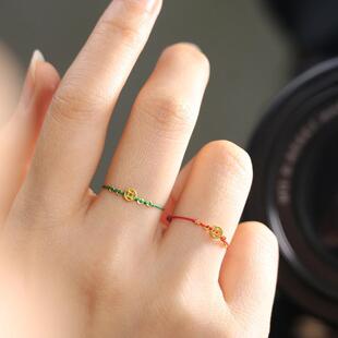 小红书南庭玉钱币发财戒指复古风编绳戒指很细招财可调节戒指男女