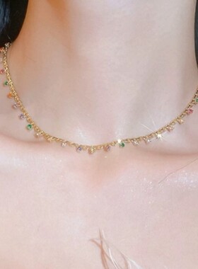 韩国锆石彩色珐琅工艺项链时尚轻奢高级感锁骨链气质颈链项链