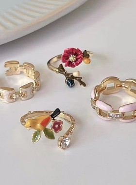 花朵戒指女韩版时尚清新爱心水滴开口指环叠戴气质优雅食指戒潮