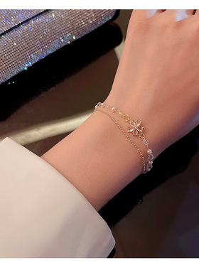 气质温柔精致双层珍珠水晶花朵手链ins风小众设计感手饰手链