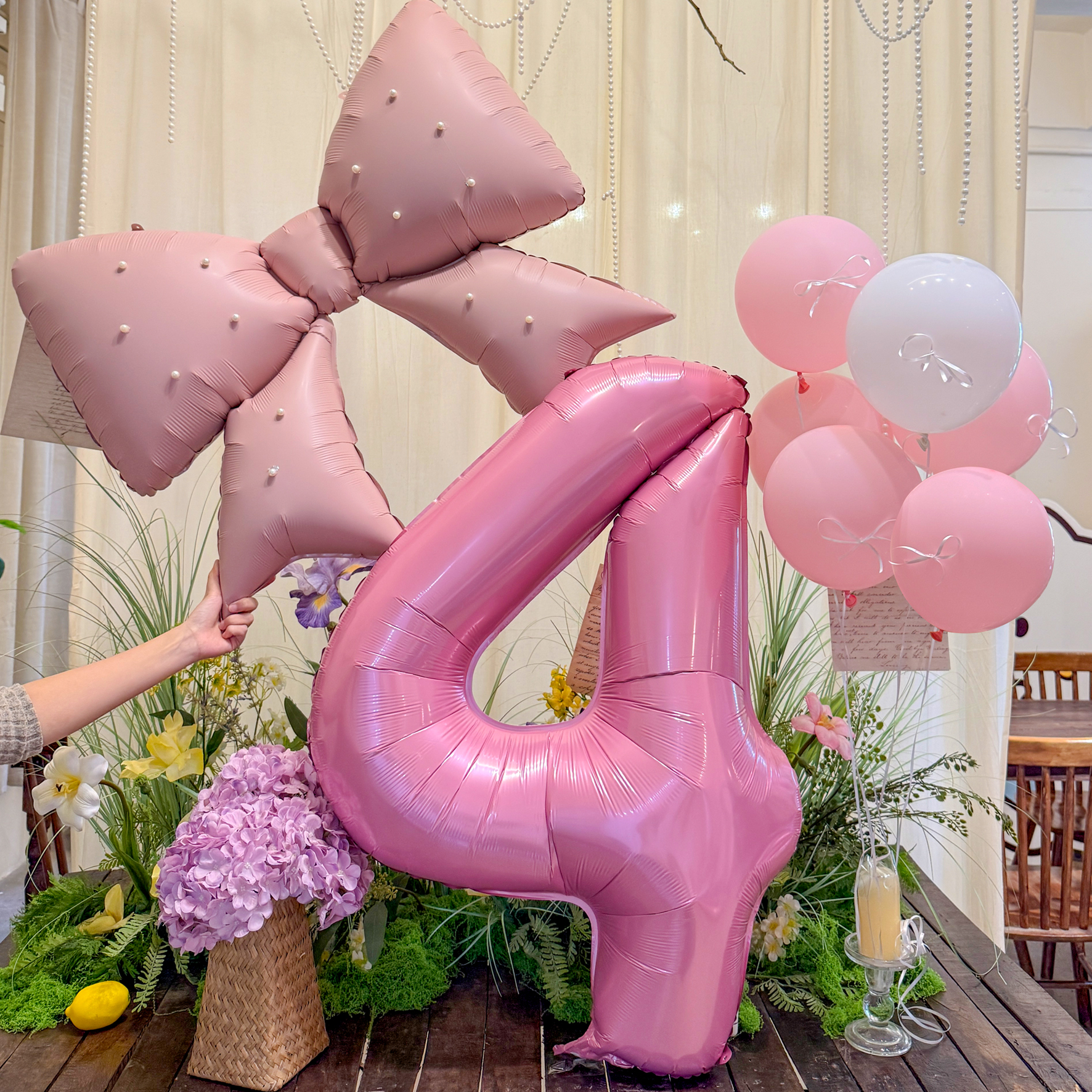 ins小红书同款网红珍珠蝴蝶结数字气球生日氛围布置拍照装饰道具