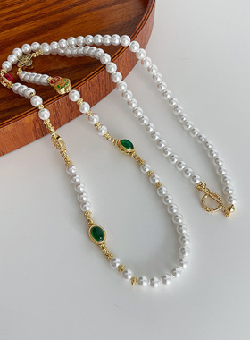 新中式复古长款珍珠玛瑙项链葫芦时尚小众独特毛衣链青岛外贸