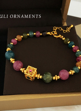 个性国潮新中式撞色串珠手链小众天然石设计手串高级感手饰品2810