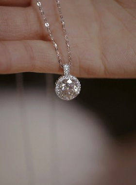 S925纯银镀白金闪钻吊坠项链轻奢大气百搭锁骨链贵气高级感