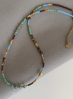 法式复古天然石项链女秋冬轻奢小众锁骨链设计串珠高级感颈链饰品