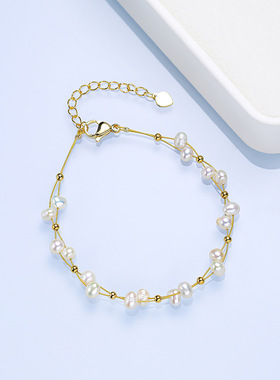 天然淡水珍珠手链女时尚轻奢手饰简约个性设计风礼物钢丝新款