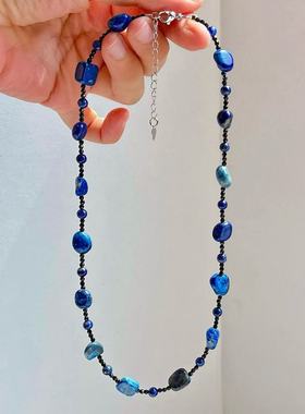 高品质天然青金石满天星锁骨链项链