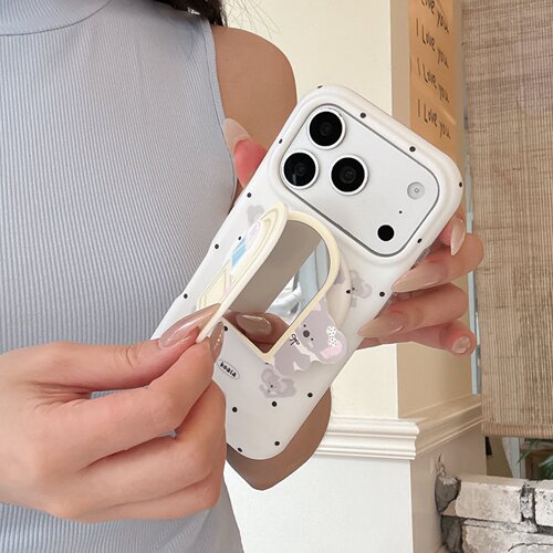 甜美可爱补妆镜子波点磁吸支架适用iPhone17手机壳苹果16pro max卡通15P化妆镜面华为p70/p80防摔mate70pro