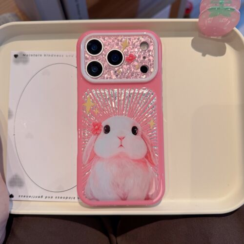 日韩ins可爱少女玻璃纹亮片光芒闪闪小兔子适用17pro苹果17ProMax手机壳iPhone16全包15新款16Promax保护套14