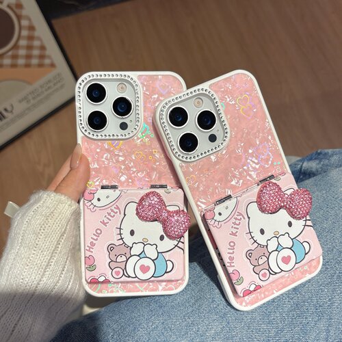 网红ins甜美少女粉KT猫咪镜子适用iPhone17PM手机壳苹果16pro max小众15plus全包14网红13女12防摔11ProMax