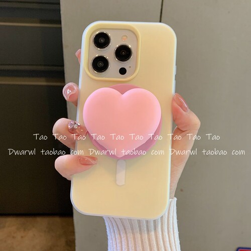ins高级感磁吸立体粉爱心支架适用iPhone17手机壳苹果16pro max纯色15plus女14日韩13P全包12防摔11PRO网红xs