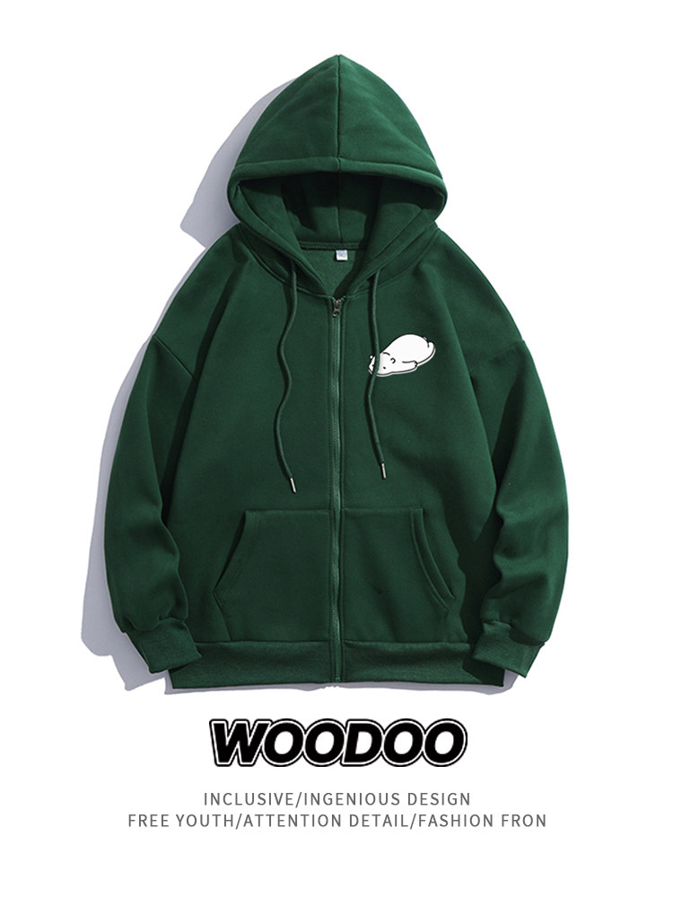 WOODOO 캐주얼 카툰 프린트 봄과 가을 후드 가디건 스웨트 셔츠 커플 스타일 다용도 재킷과 어울리자