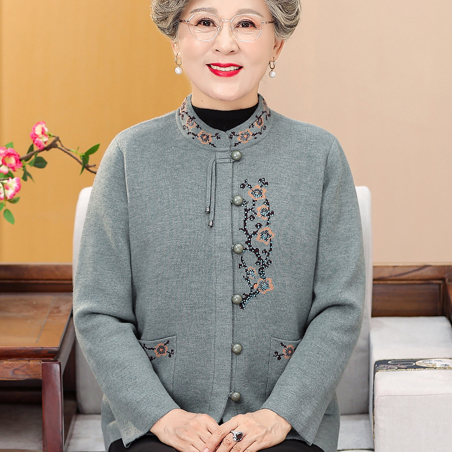 中老年人女装加绒毛衣外套上衣秋冬奶奶宽松加肥加大码针织衫开衫,女装/女士精品,中老年女装,淘宝优惠券,粉丝福利购,淘宝优惠卷