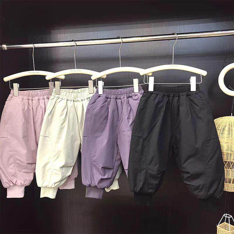 韩系童装冬季新男女童防风保暖百搭束脚裤中小童纯色休闲加棉裤潮