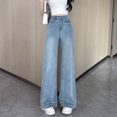 莱赛尔天丝牛仔裤女夏季薄款2025新款冰丝阔腿裤小个子高腰微喇裤