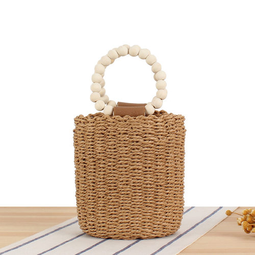 Wooden Bead Handheld Paper Rope Woven Bag Versatile Casual C