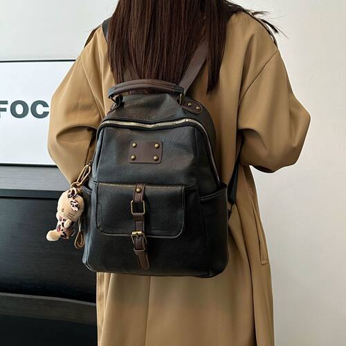 Vintage distressed women's casual versatile backpack双肩包女