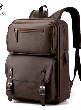 Men's Casual Backpack Business Travel Laptop Bag PU Large Ca