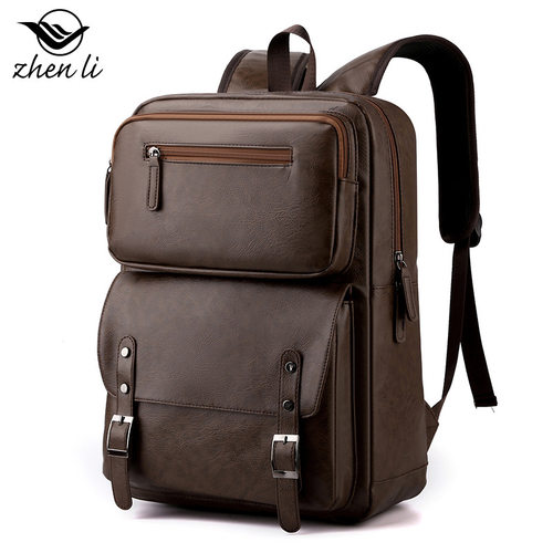 Men's Casual Backpack Business Travel Laptop Bag PU Large Ca