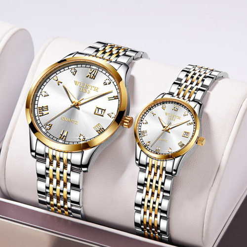 Wollis Fashion Trendy Couple Watch Waterproof Steel Band Lum