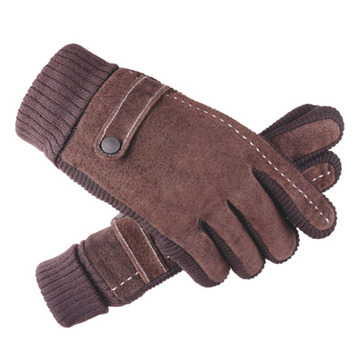 Men's leather gloves for motorcycle riding thickened and flu