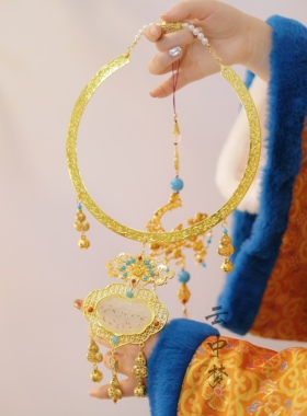金镶玉璎珞项圈岫玉铜镀真金