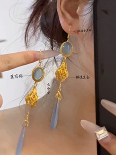 蓝玉|水滴玛瑙925银镀金新中式耳饰 云中梦长歌 汉服旗袍国风配饰