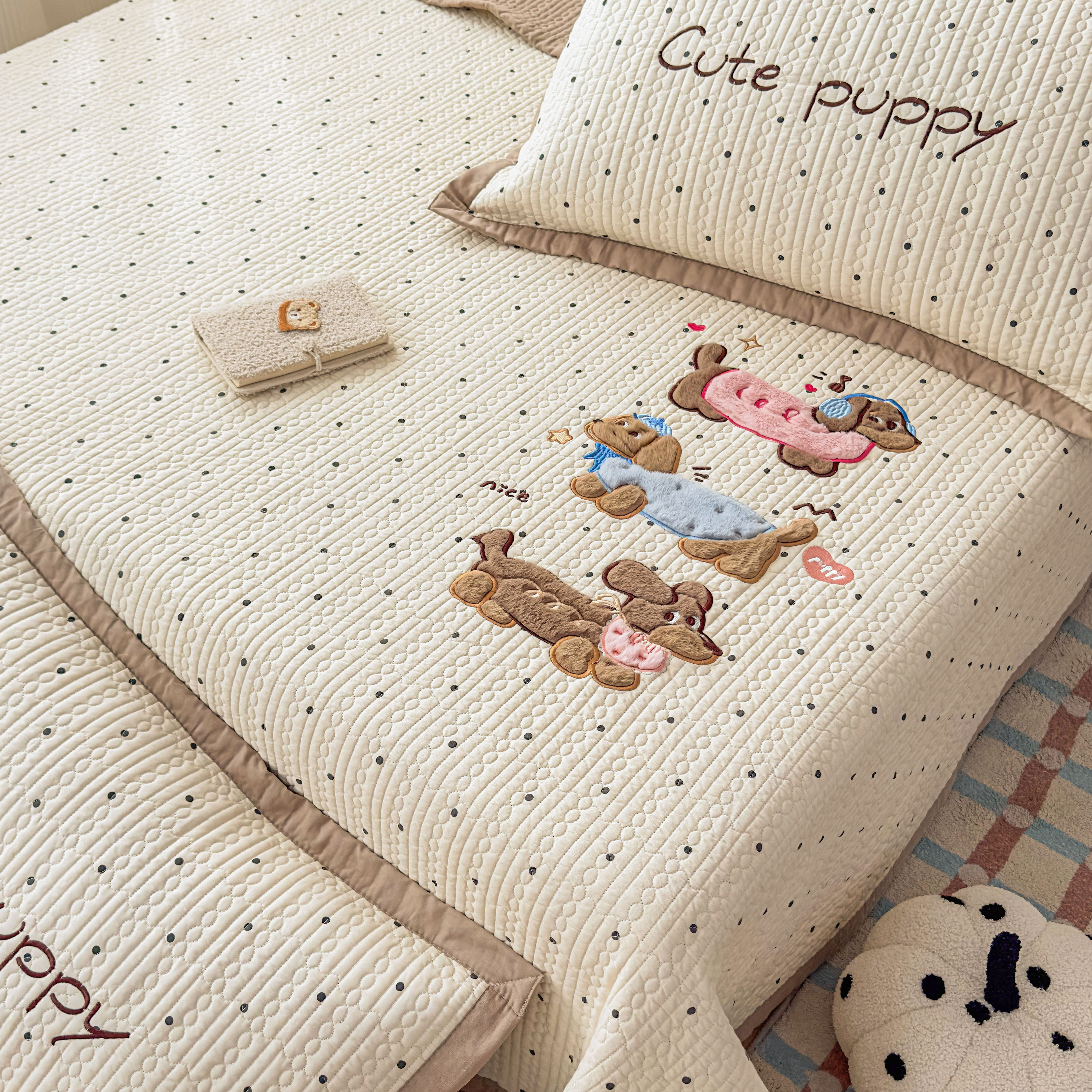 韩式卡通夹棉双面全棉床盖三件套四季兔毛绒刺绣床单床垫榻榻米垫,床上用品,床盖,淘宝优惠券,粉丝福利购,淘宝优惠卷