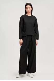 OVV高腰斜纹进口面料100羊毛抽绳显瘦阔腿裤休闲裤 国内代购