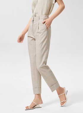 OVV春夏新款女装意大利进口面料时尚翻边中腰九分通勤西裤 正品