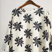 有叙新中式 上衣 全棉水墨印花文艺复古宽松书卷气圆领撞色线套头衫