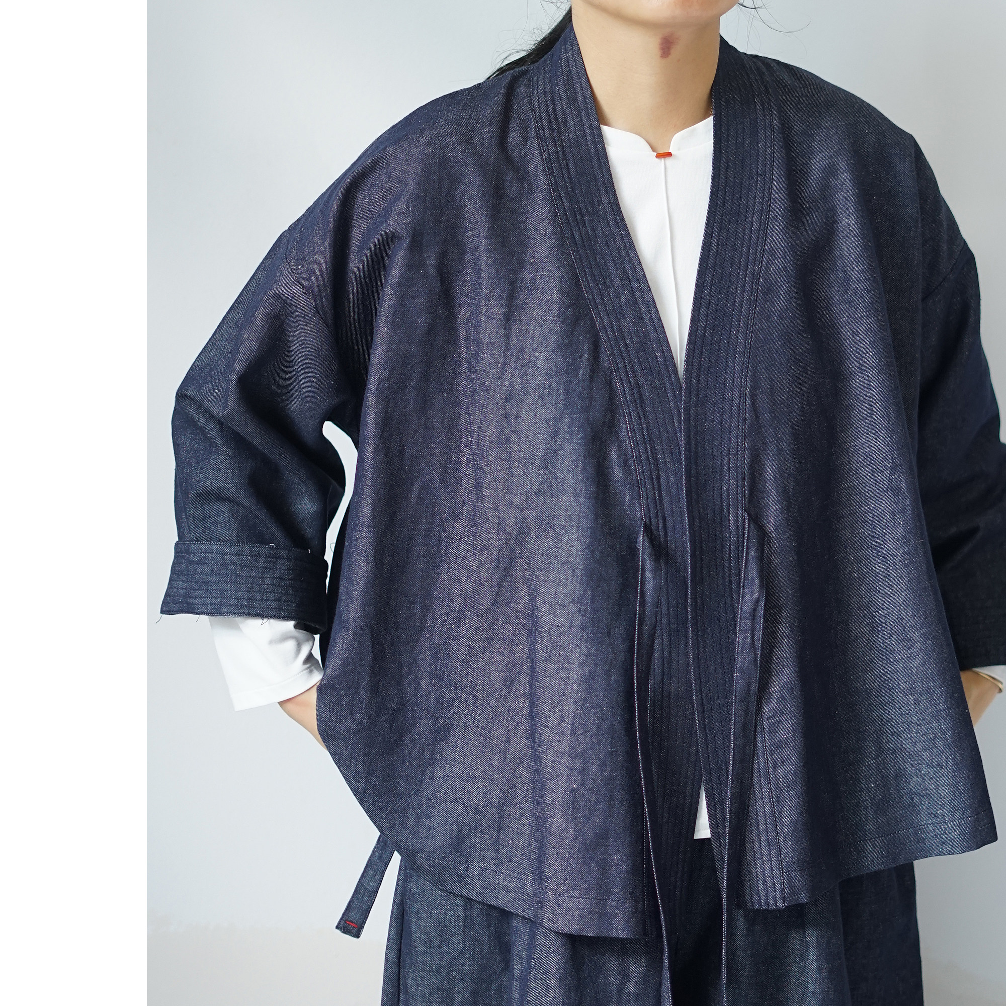 有叙新中式汉麻棉日常宽松阔版系带外搭上衣便装牛仔色汉服外套