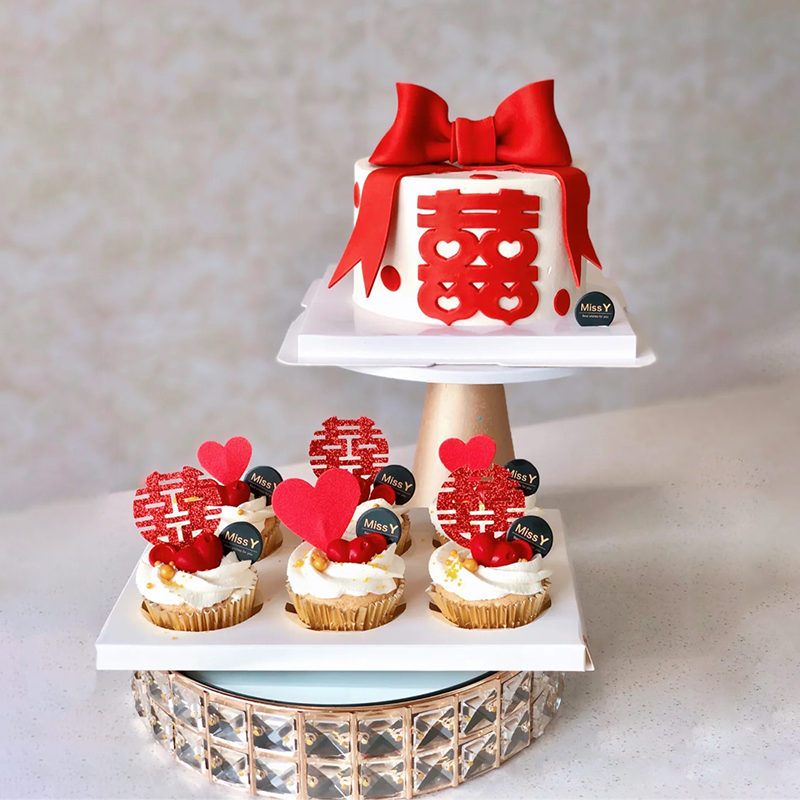 中式喜字红色婚宴纸杯蛋糕装饰